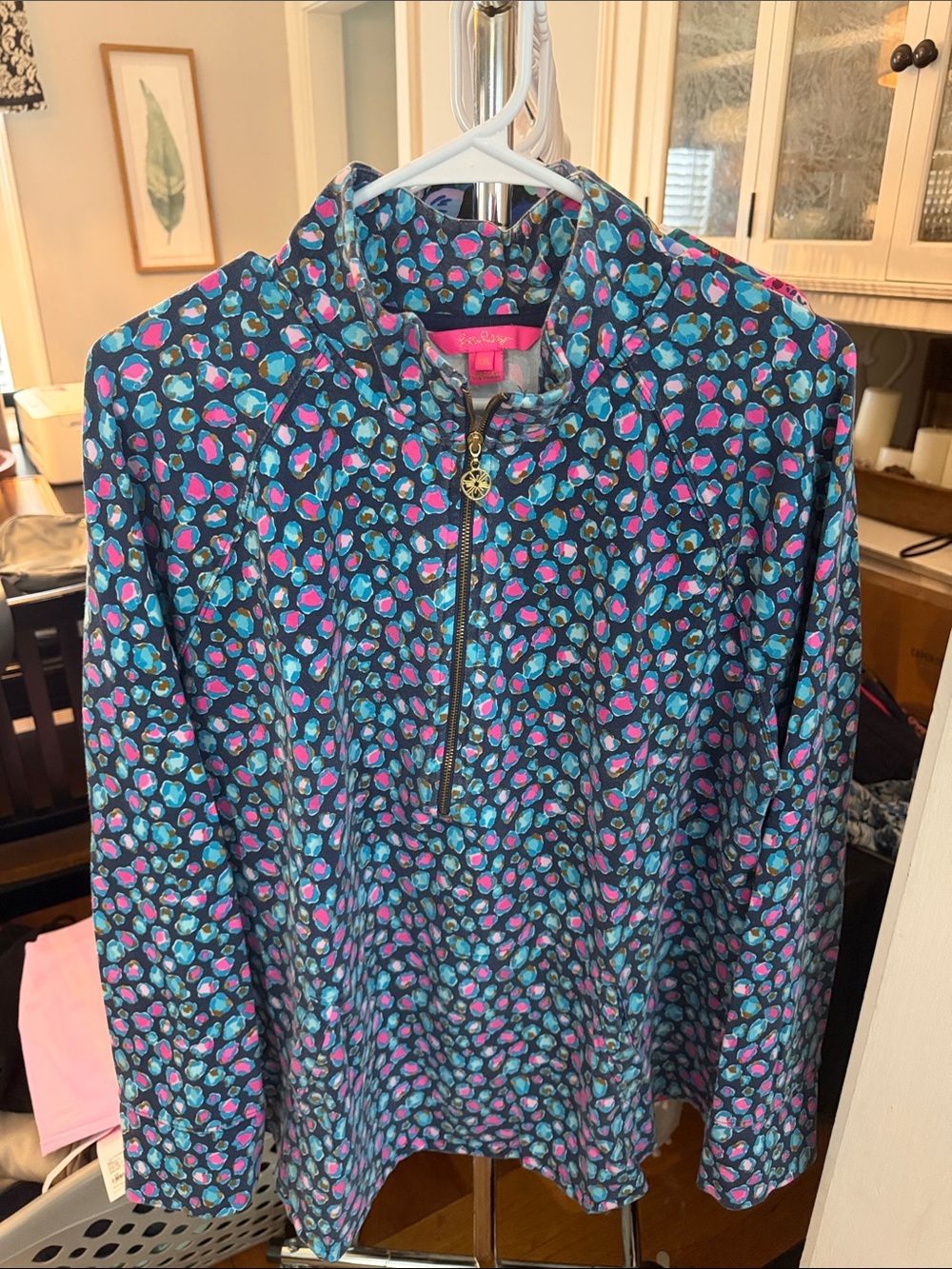 Lilly Pulitzer Navy Pullover with Pink & Aqua Spot Print